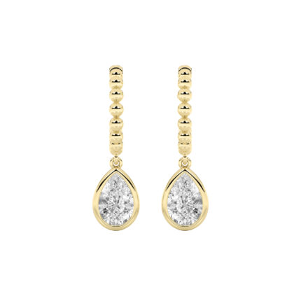1ct Lab Grown Bezel Pear Diamond Hoop Drop Earrings in 14K Yellow Gold