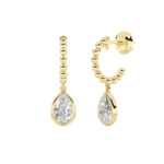 1ct Lab Grown Bezel Pear Diamond Hoop Drop Earrings in 14K Yellow Gold