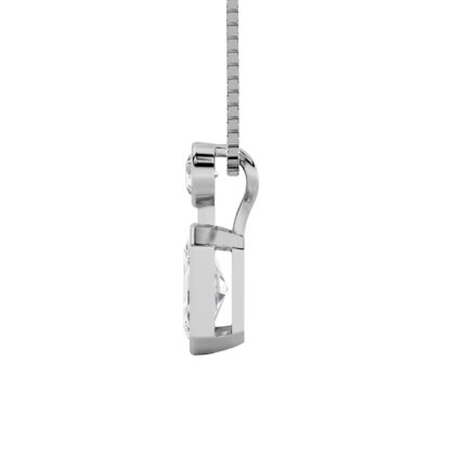1 CT emerald cut and round bezel drop lab grown diamond pendant in 14K White Gold