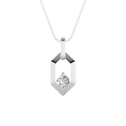 0.25 CT round hexagon frame lab grown diamond pendant in 14K White Gold