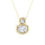 1 CT oval and round bezel duo lab grown diamond pendant in 14K Yellow Gold