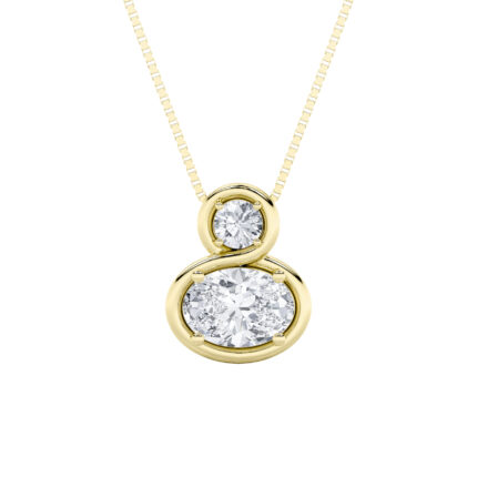 1 CT oval and round bezel duo lab grown diamond pendant in 14K Yellow Gold