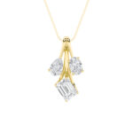 2 CT emerald cut, pear and oval cascade lab grown diamond pendant in 14K Yellow Gold