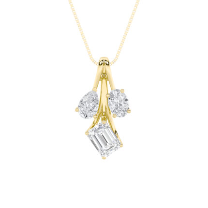 2 CT emerald cut, pear and oval cascade lab grown diamond pendant in 14K Yellow Gold
