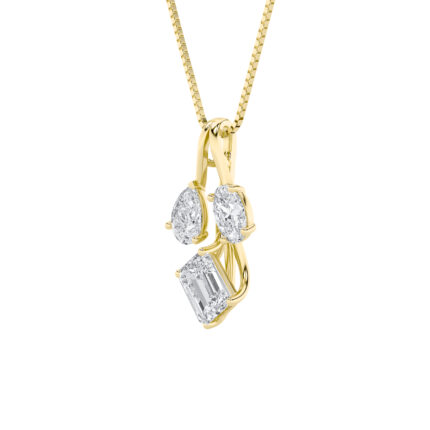 2 CT emerald cut, pear and oval cascade lab grown diamond pendant in 14K Yellow Gold
