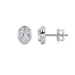 oval bezel lab grown diamond studs in 14K White Gold