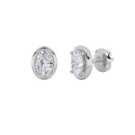 oval bezel lab grown diamond studs in 14K White Gold
