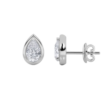 pear bezel lab grown diamond studs in 14K White Gold
