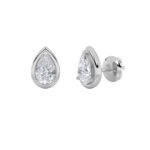 pear bezel lab grown diamond studs in 14K White Gold