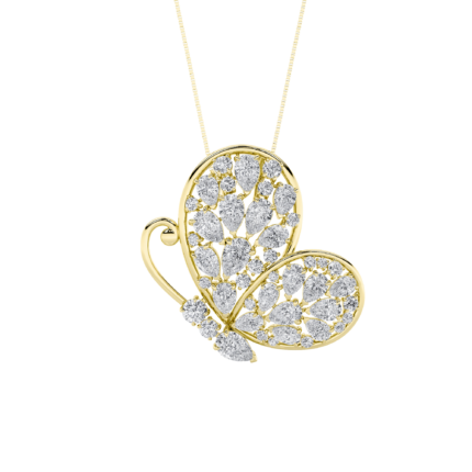 7.75 CT pear pave butterfly lab grown diamond pendant in 14K Yellow Gold