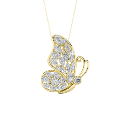 6.5 CT pear butterfly lab grown diamond pendant in 14K Yellow Gold