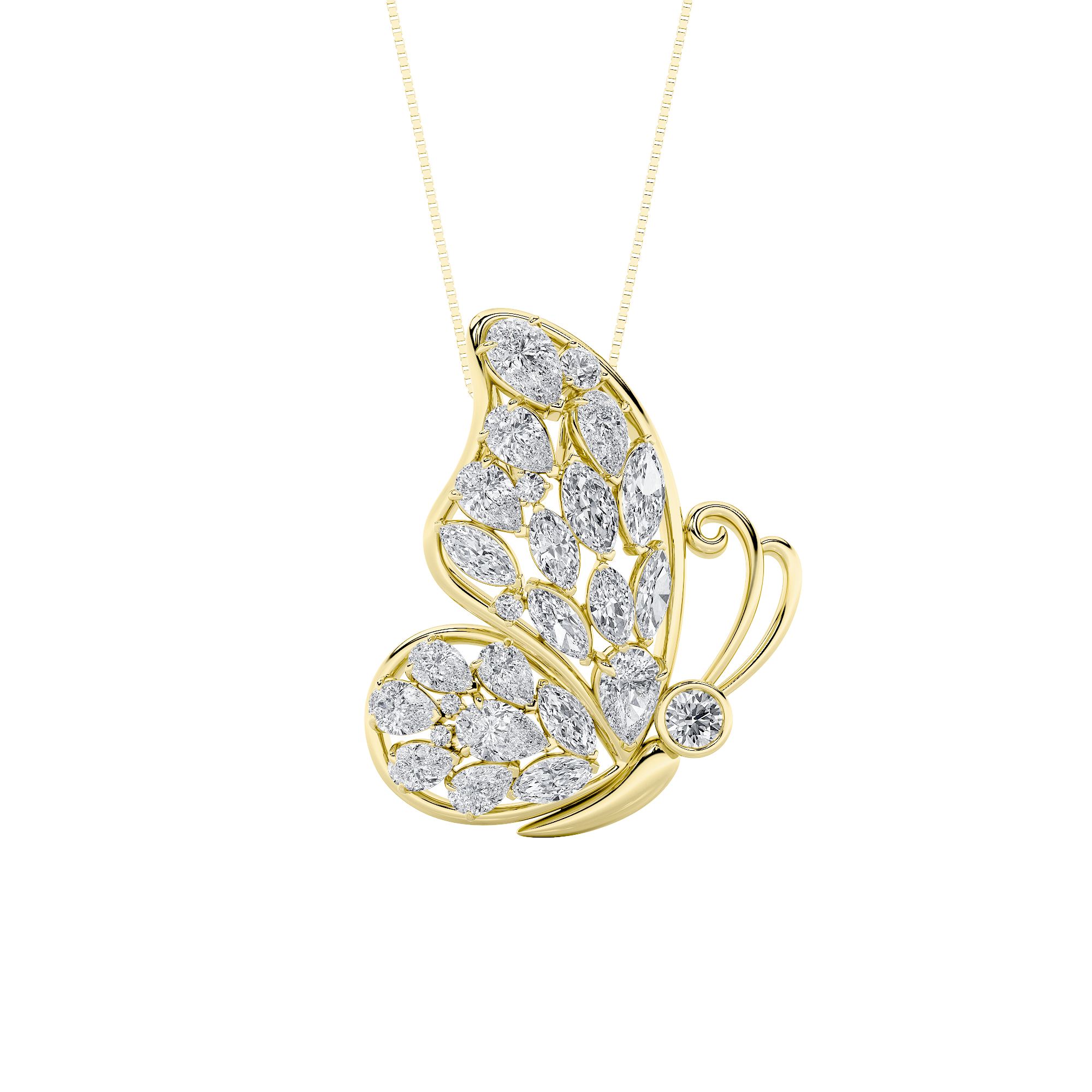 6.5 CT pear butterfly lab grown diamond pendant in 14K Yellow Gold
