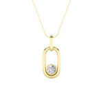 0.25 CT round oval link lab grown diamond pendant in 14K Yellow Gold
