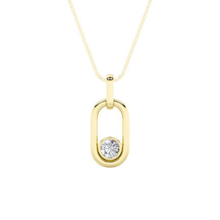 0.25 CT round oval link lab grown diamond pendant in 14K Yellow Gold