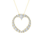 2 CT pear heart circle lab grown diamond pendant in 14K Yellow Gold