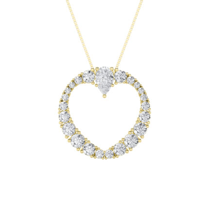 2 CT pear heart circle lab grown diamond pendant in 14K Yellow Gold