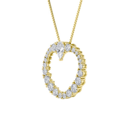 2 CT pear heart circle lab grown diamond pendant in 14K Yellow Gold