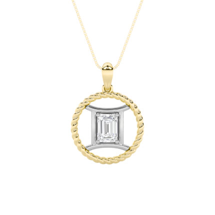1 CT gemini zodiac emerald cut lab grown diamond pendant in 14K Two-Tone Gold (Yellow & White)