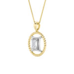 1 CT gemini zodiac emerald cut lab grown diamond pendant in 14K Two-Tone Gold (Yellow & White)