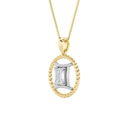 1 CT gemini zodiac emerald cut lab grown diamond pendant in 14K Two-Tone Gold (Yellow & White)