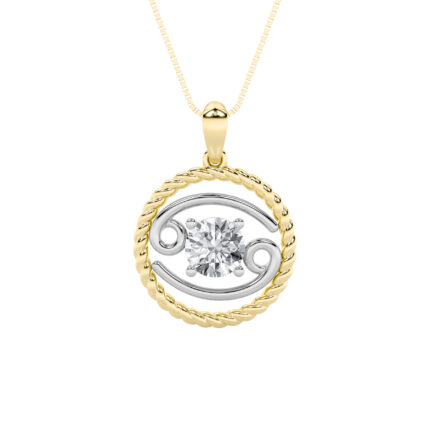 1 CT cancer zodiac round lab grown diamond pendant in 14K Two-Tone Gold (Yellow & White)