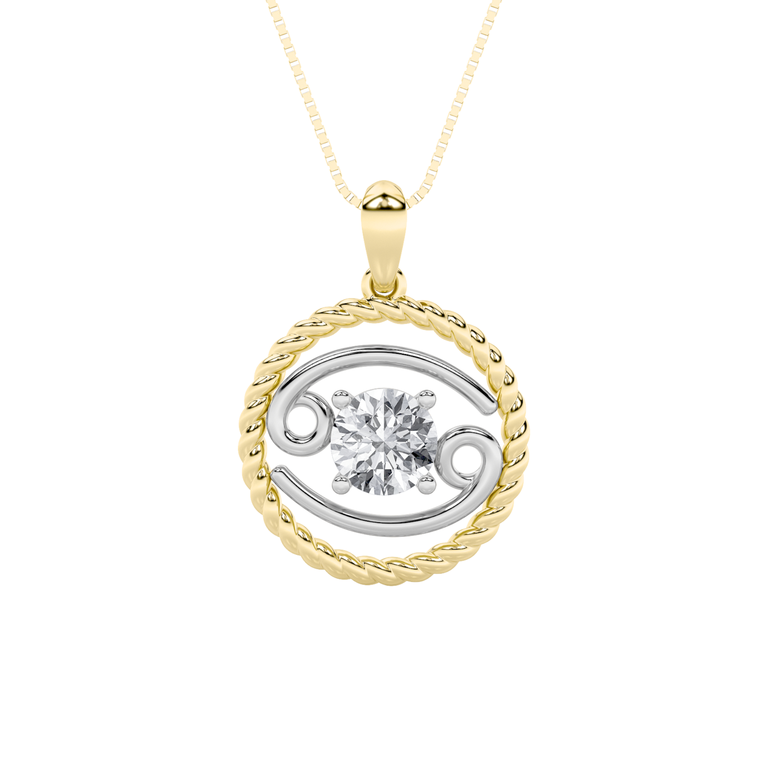 1 CT cancer zodiac round lab grown diamond pendant in 14K Two-Tone Gold (Yellow & White)