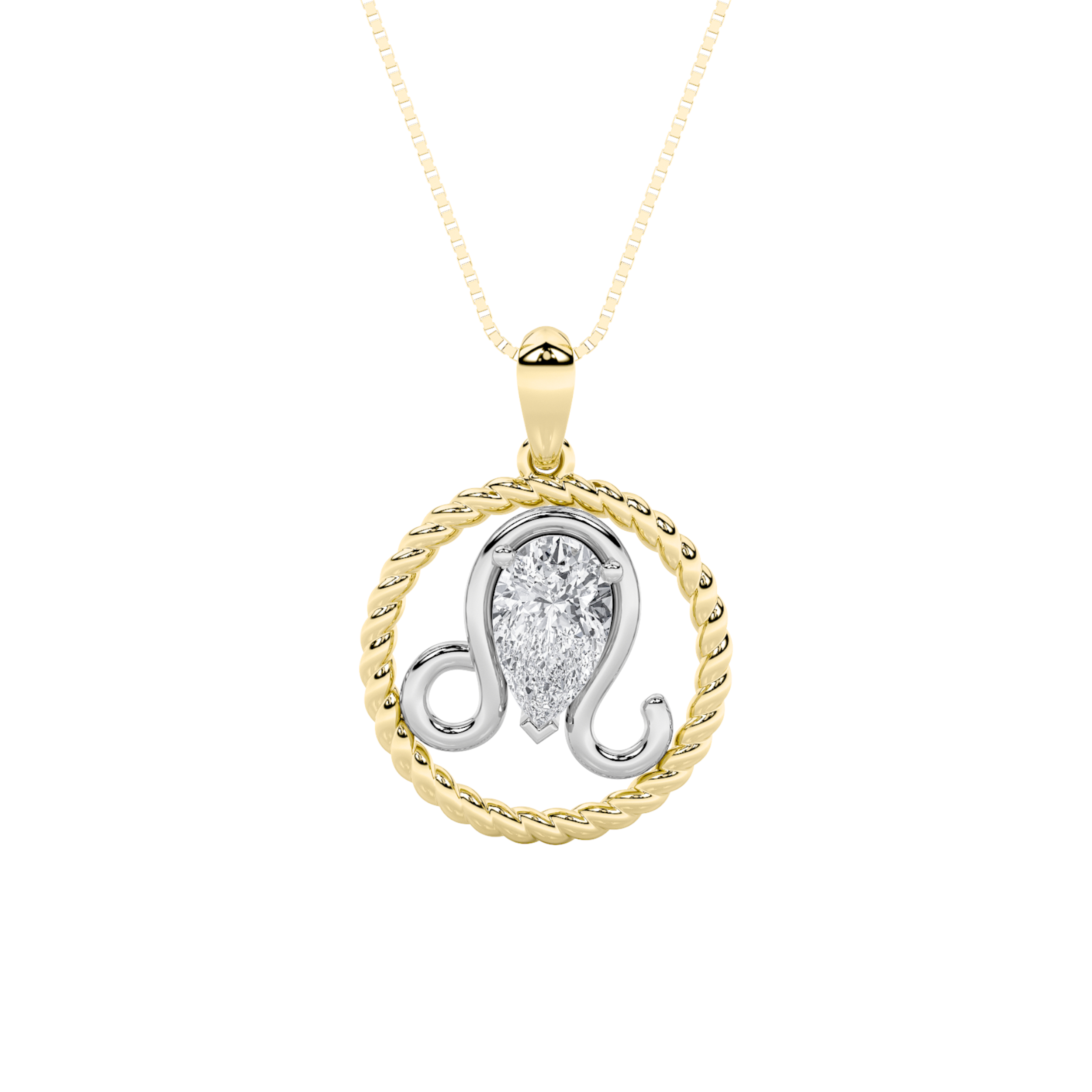 1 CT leo zodiac pear lab grown diamond pendant in 14K Two-Tone Gold (Yellow & White)