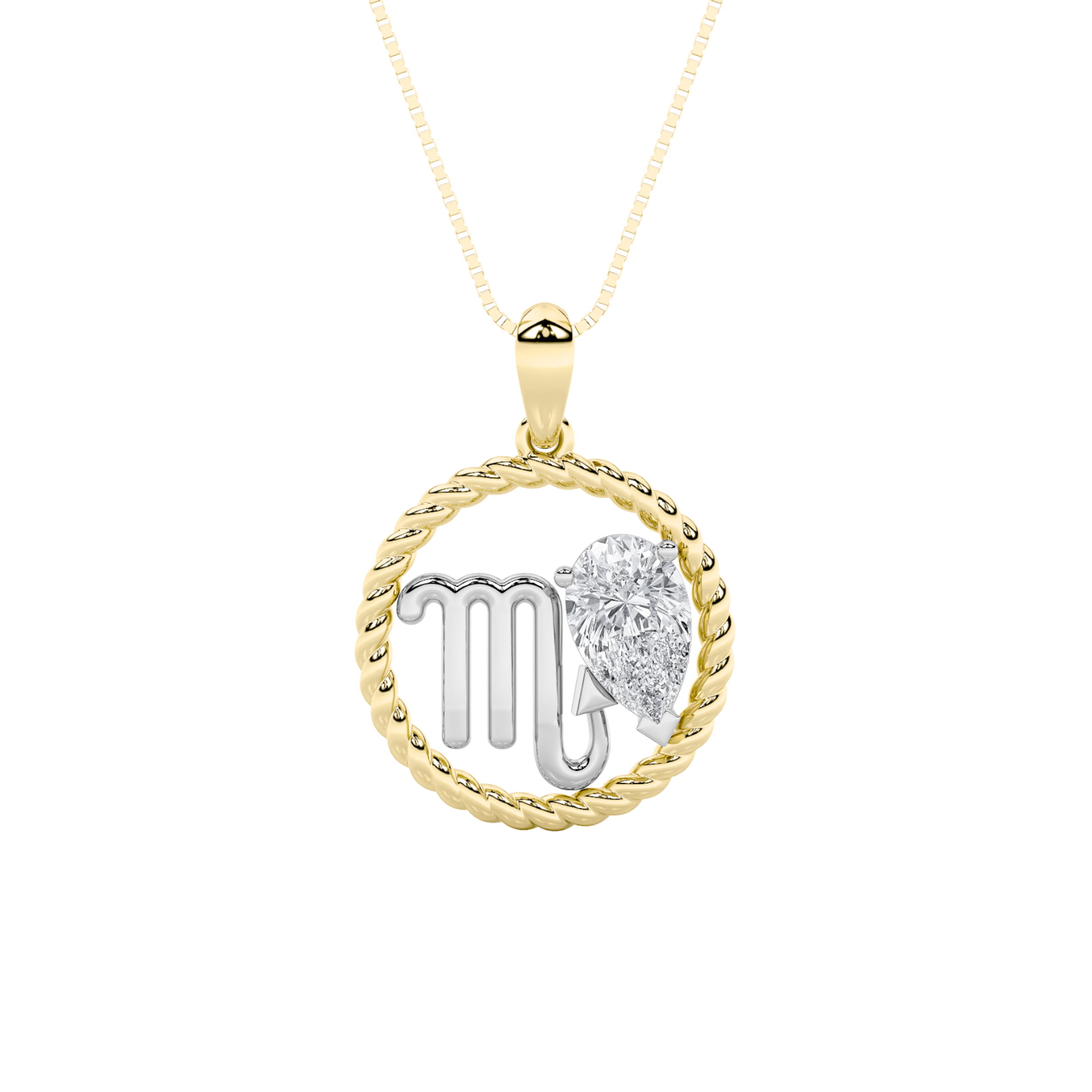 1 CT scorpio zodiac pear lab grown diamond pendant in 14K Two-Tone Gold (Yellow & White)