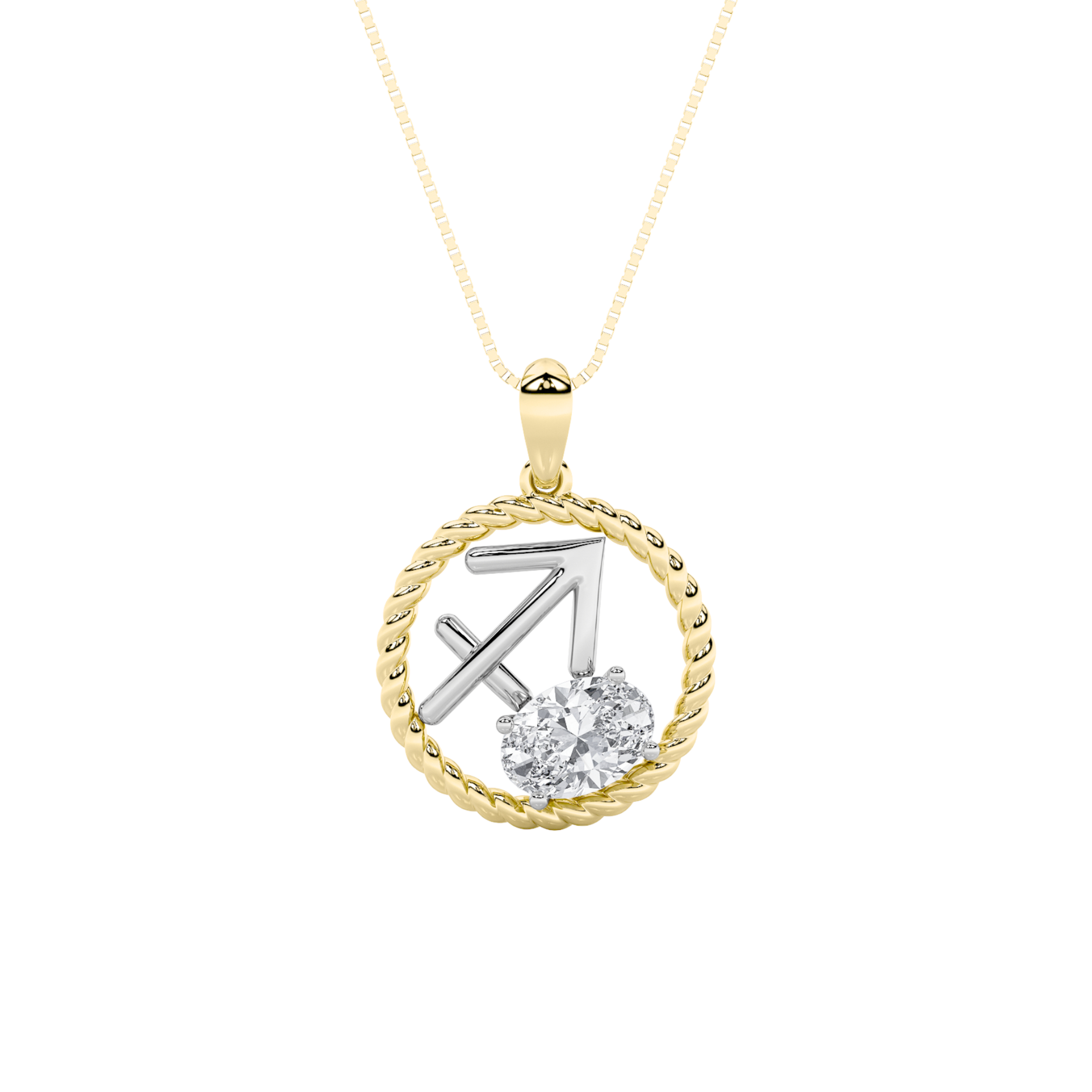 1 CT sagittarius zodiac oval lab grown diamond pendant in 14K Two-Tone Gold (Yellow & White)