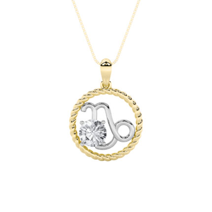 1 CT capricorn zodiac round lab grown diamond pendant in 14K Two-Tone Gold (Yellow & White)