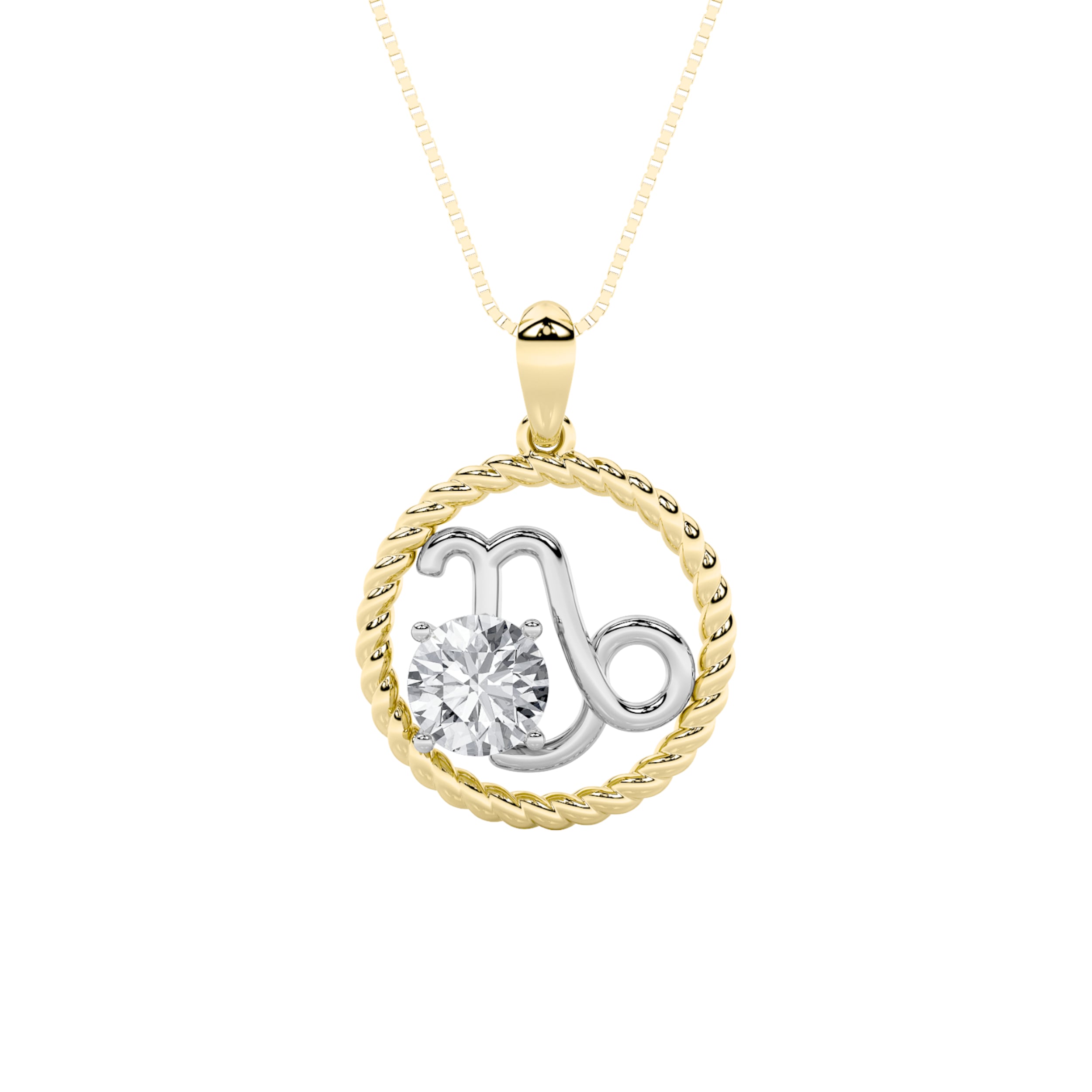 1 CT capricorn zodiac round lab grown diamond pendant in 14K Two-Tone Gold (Yellow & White)