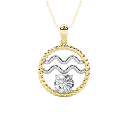 1 CT aquarius zodiac round lab grown diamond pendant in 14K Two-Tone Gold (Yellow & White)