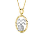 1 CT aquarius zodiac round lab grown diamond pendant in 14K Two-Tone Gold (Yellow & White)