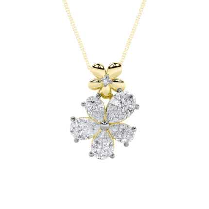 1.5 CT pear clover lab grown diamond pendant in 14K Yellow Gold