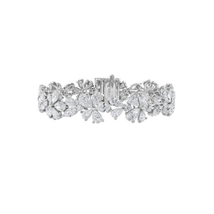 20 CT pear flower cluster lab grown diamond tennis bracelet in 14K white gold