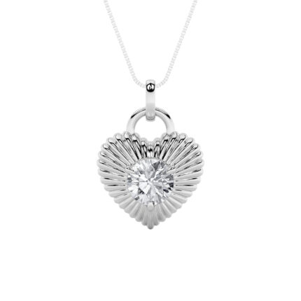 1.5 CT round sunray heart lab grown diamond pendant in 14K White Gold
