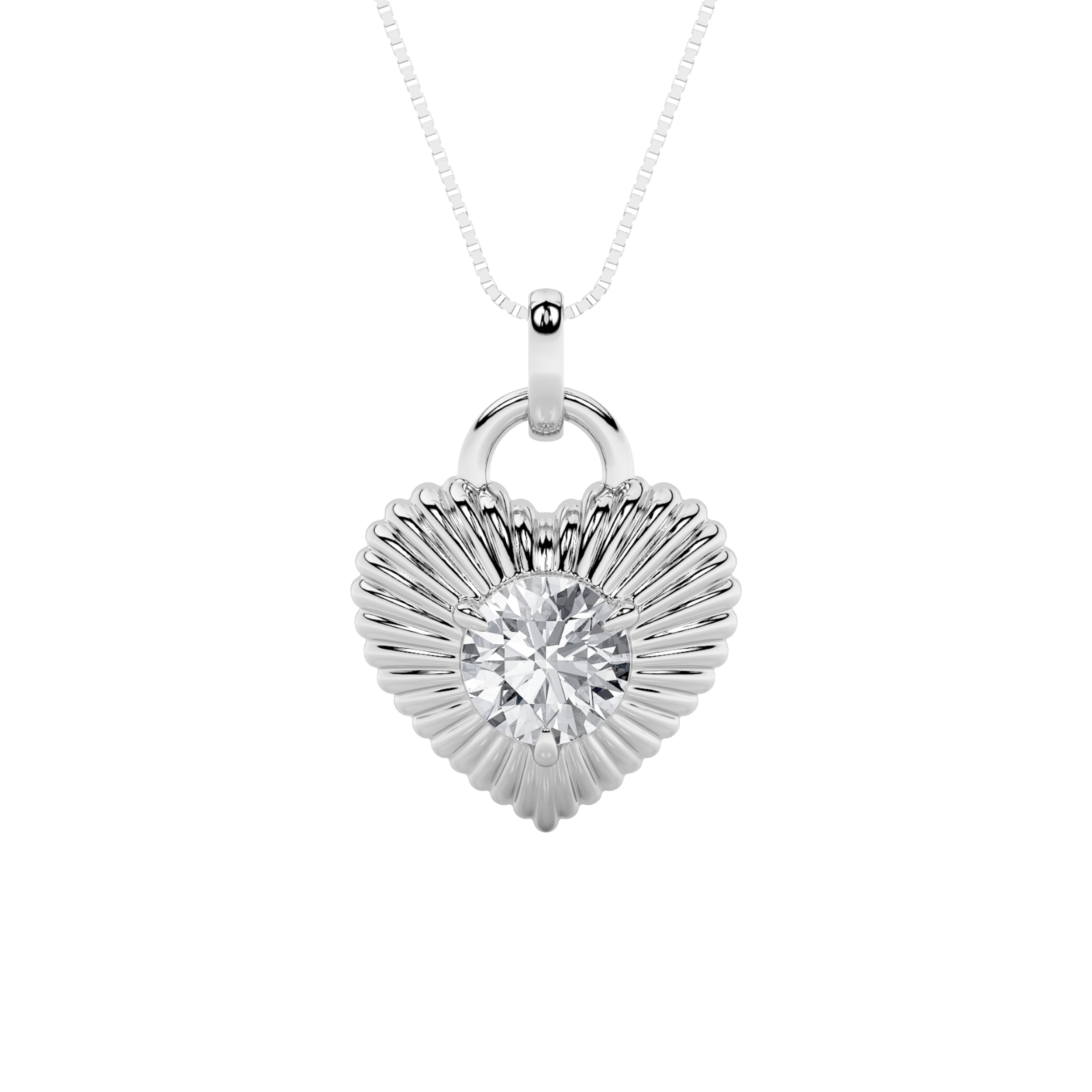 1.5 CT round sunray heart lab grown diamond pendant in 14K White Gold