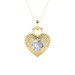 1.5 CT round sunray heart lab grown diamond pendant in 14K Yellow Gold