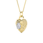 1.5 CT round sunray heart lab grown diamond pendant in 14K Yellow Gold