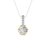 1.5 CT round solitaire with pave bail lab grown diamond pendant in 14K Two-Tone Gold (White & Yellow)