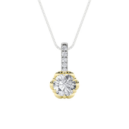 1.5 CT round solitaire with pave bail lab grown diamond pendant in 14K Two-Tone Gold (White & Yellow)