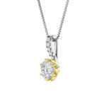 1.5 CT round solitaire with pave bail lab grown diamond pendant in 14K Two-Tone Gold (White & Yellow)