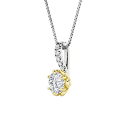 1.5 CT round solitaire with pave bail lab grown diamond pendant in 14K Two-Tone Gold (White & Yellow)