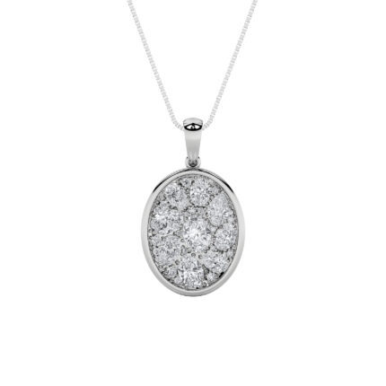 2 CT oval pave medallion lab grown diamond pendant in 14K White Gold