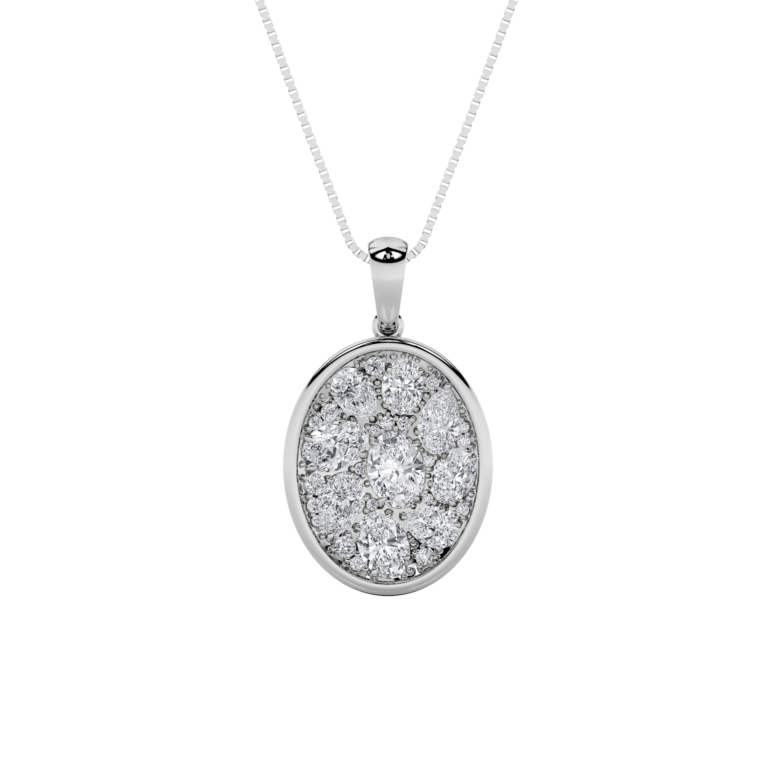 2 CT oval pave medallion lab grown diamond pendant in 14K White Gold