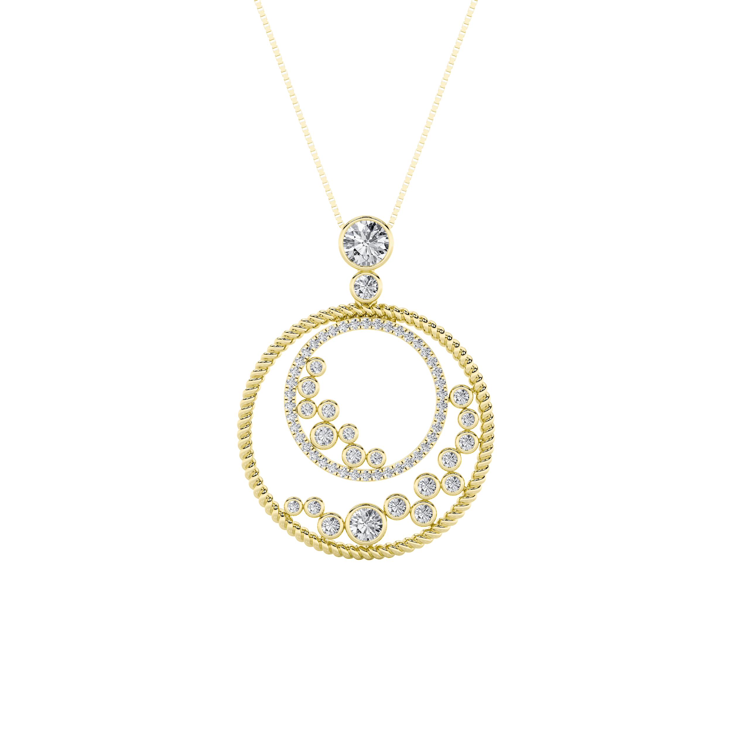 2 CT round scatter circle lab grown diamond pendant in 14K Yellow Gold