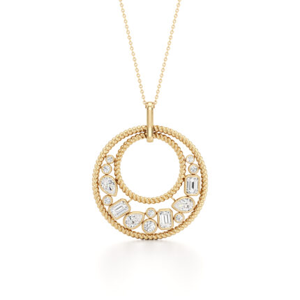 2 CT concentric circle emerald cut lab grown diamond pendant in 14K Yellow Gold