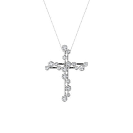 1 CT round scatter cross lab grown diamond pendant in 14K White Gold