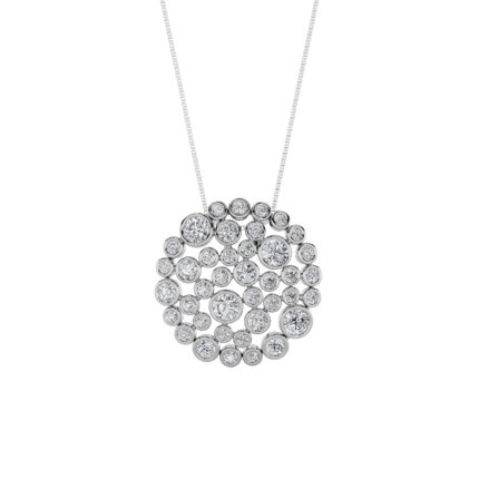 2 CT round pave disc lab grown diamond pendant in 14K White Gold