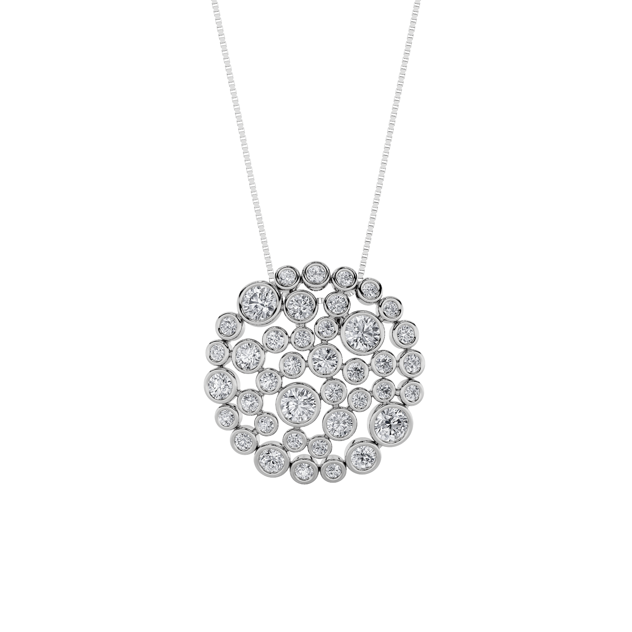 2 CT round pave disc lab grown diamond pendant in 14K White Gold